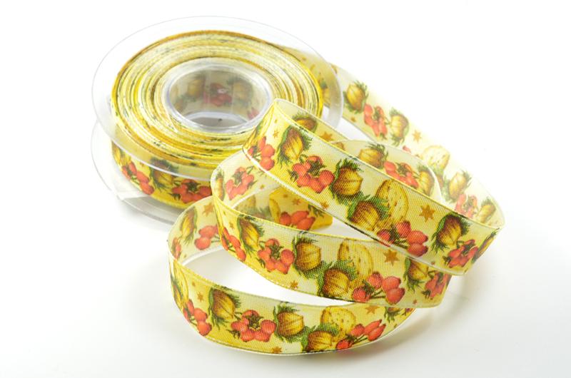 Weihnachtsband Weihnachtsschmaus gelb mit Draht 25mm