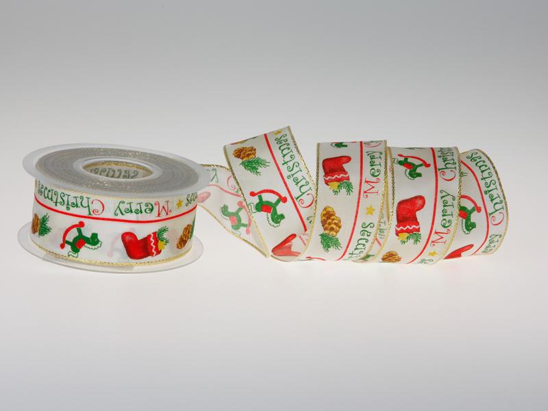 Weihnachtsband Merry Christmas rot mit Draht 40mm