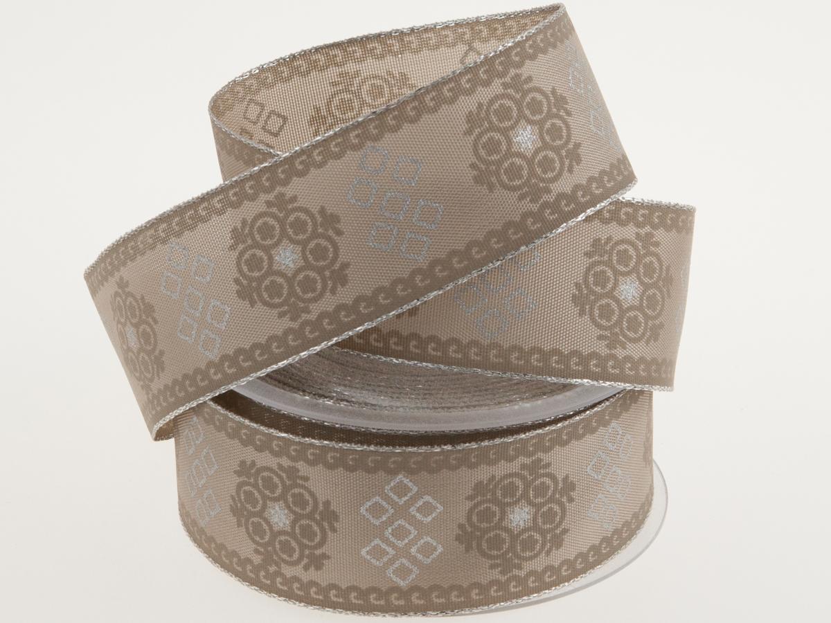 Weihnachtsband Rokoko 40 mm Toffee mit Draht