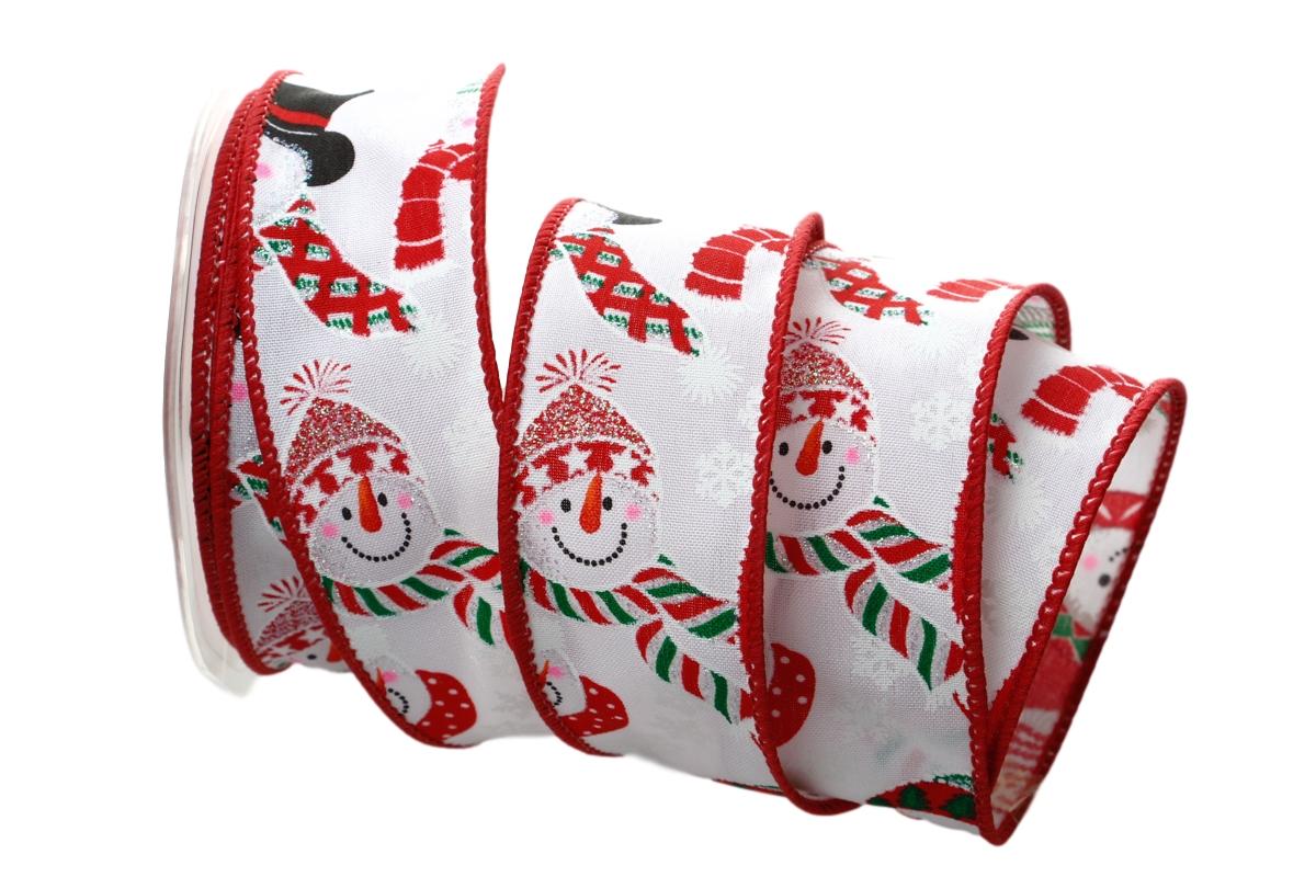 Weihnachtsband Schneemann weiß mit Draht 40mm