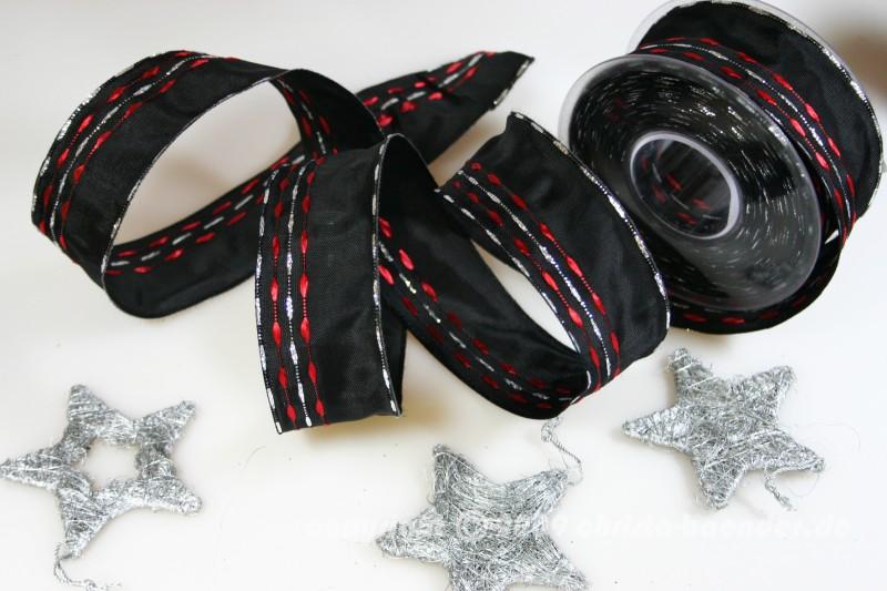 Weihnachtsband Nürnberg Schwarz Rot mit Draht 40mm