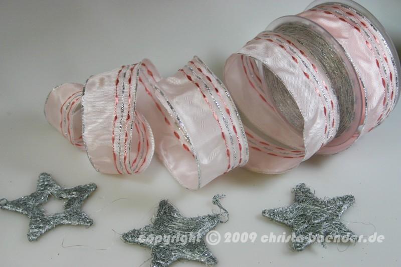 Weihnachtsband Nürnberg Rosa mit Draht 40mm