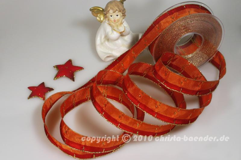 Weihnachtsband Jerusalem Dunkelorange mit Draht 25mm