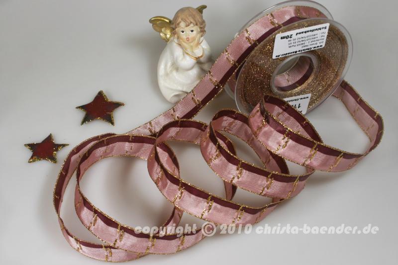 Weihnachtsband Jerusalem Altrosa mit Draht 25mm