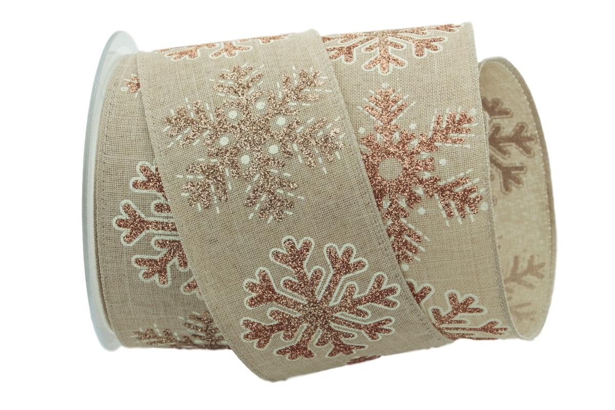 Weihnachtsband Eiskristall natur 62mm mit Draht