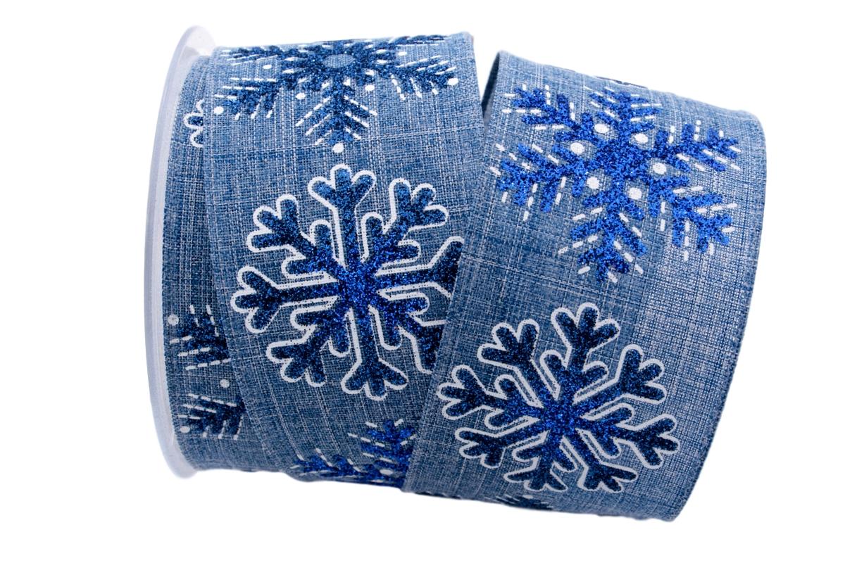 Weihnachtsband Eiskristall blau 62mm mit Draht