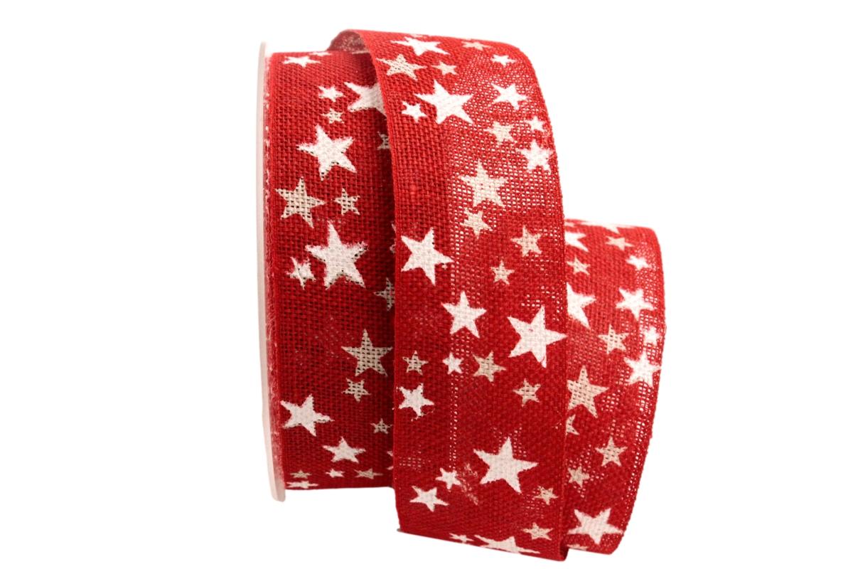 Baumwollband Sternenhimmel rot / weiß 40mm ohne Draht