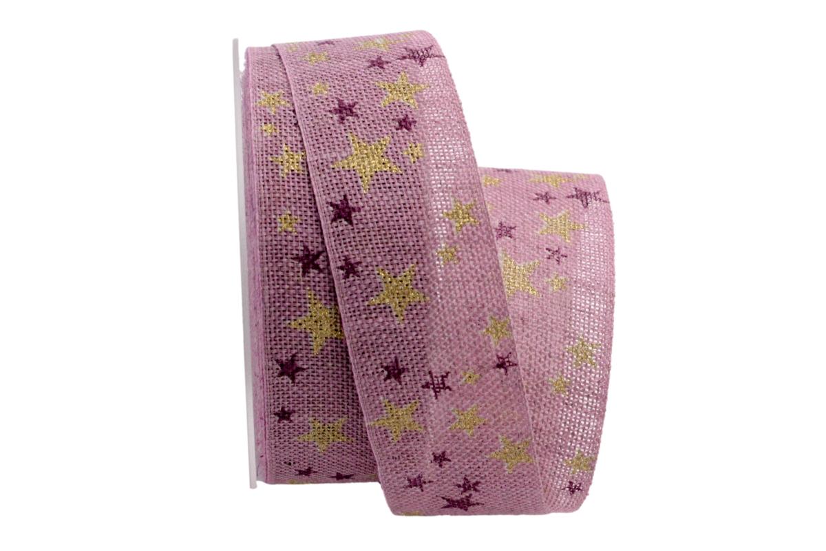 Baumwollband Sternenhimmel altrosa / pink 40mm ohne Draht