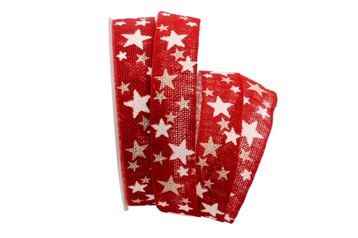 Baumwollband Sternenhimmel rot / weiß 25mm ohne Draht