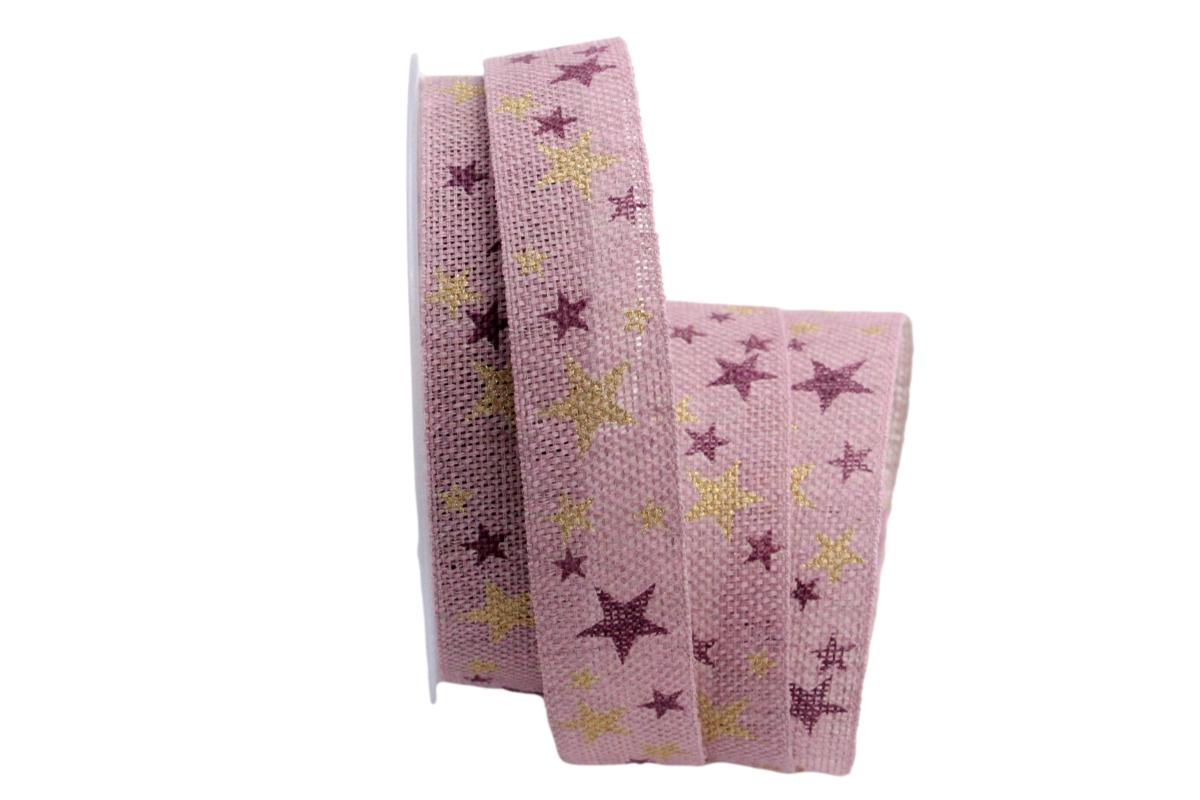 Baumwollband Sternenhimmel altrosa / pink 25mm ohne Draht
