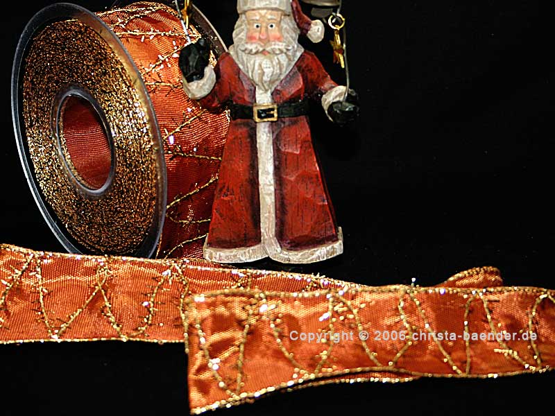 Weihnachtsband Firenze Cognac/Gold mit Draht 40mm