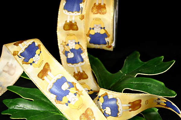 Weihnachtsband Smiling Angels Blau/Gold mit Draht 40mm