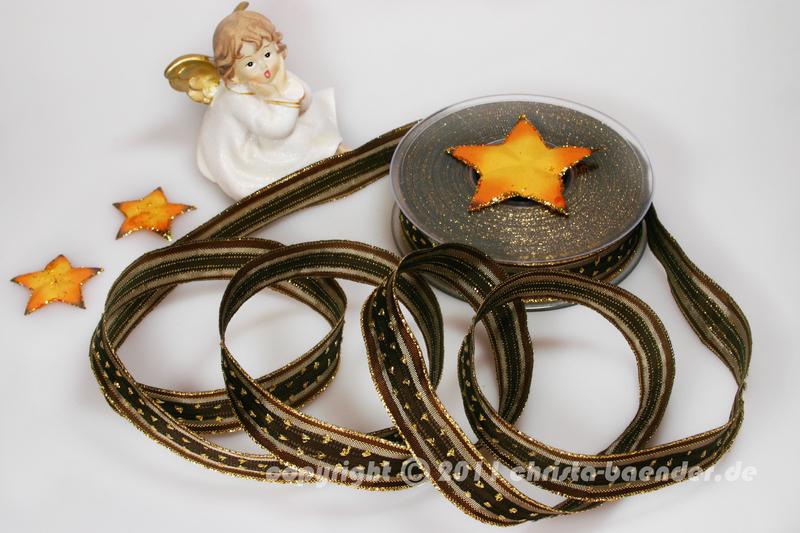 Weihnachtsband Silvretta Braun mit Draht 25mm