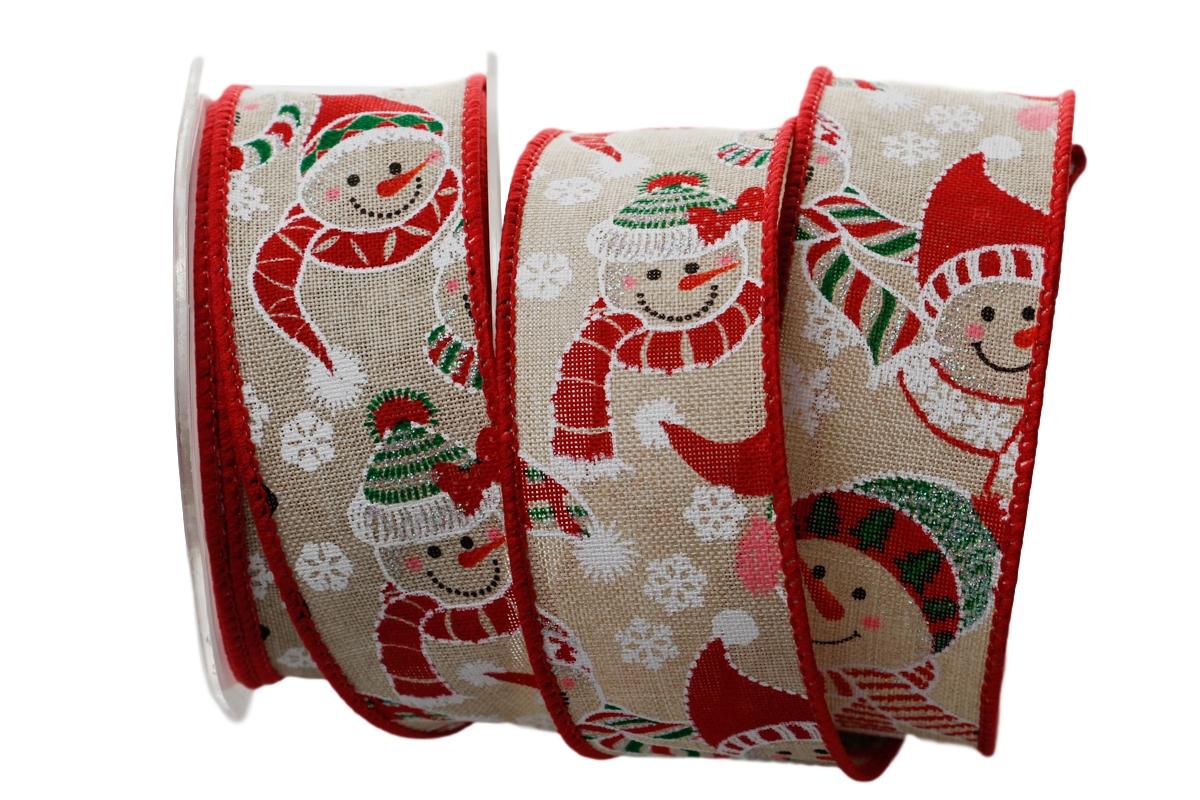 Weihnachtsband Schneemann natur mit Draht 40mm
