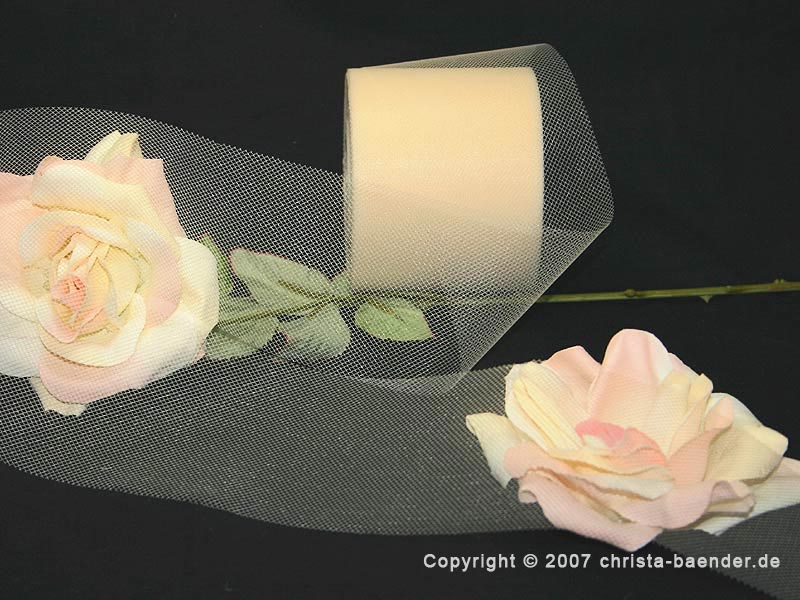Tüllband Creme ohne Draht 70mm
