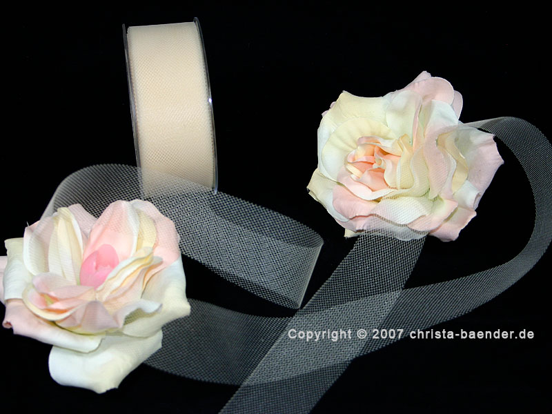 Tüllband Creme ohne Draht 40mm