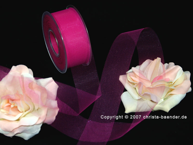 Tüllband Pink ohne Draht 40mm