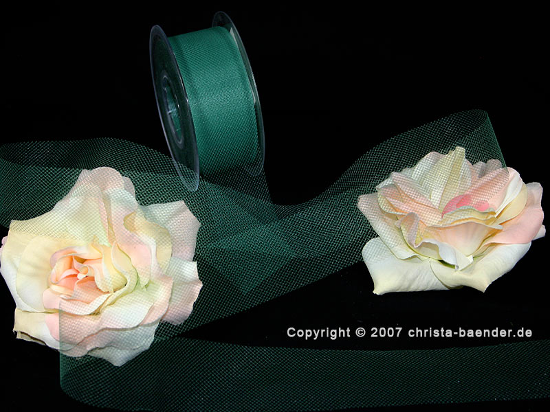 Tüllband Dunkelgrün ohne Draht 40mm