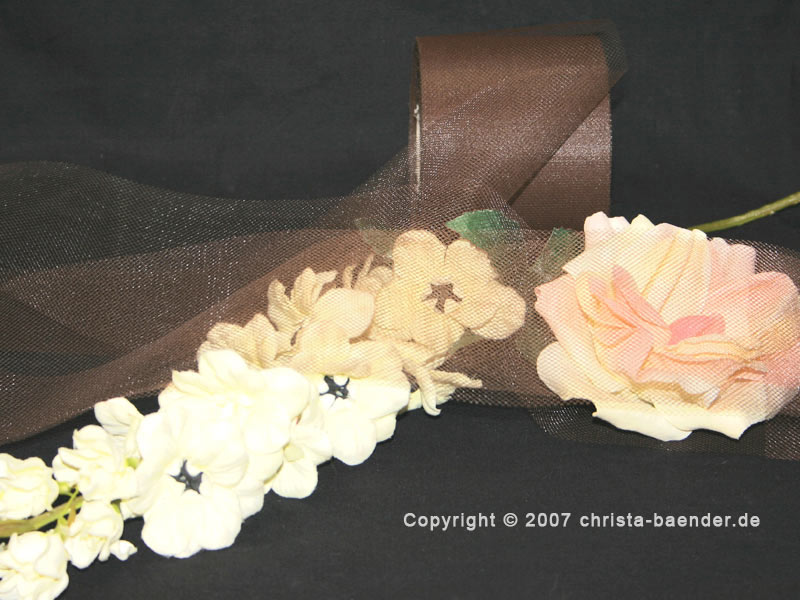 Tüllband Braun ohne Draht 70mm