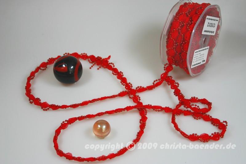 Bändchen Bänderwelle mit Perlenkette Rot ohne Draht 10mm