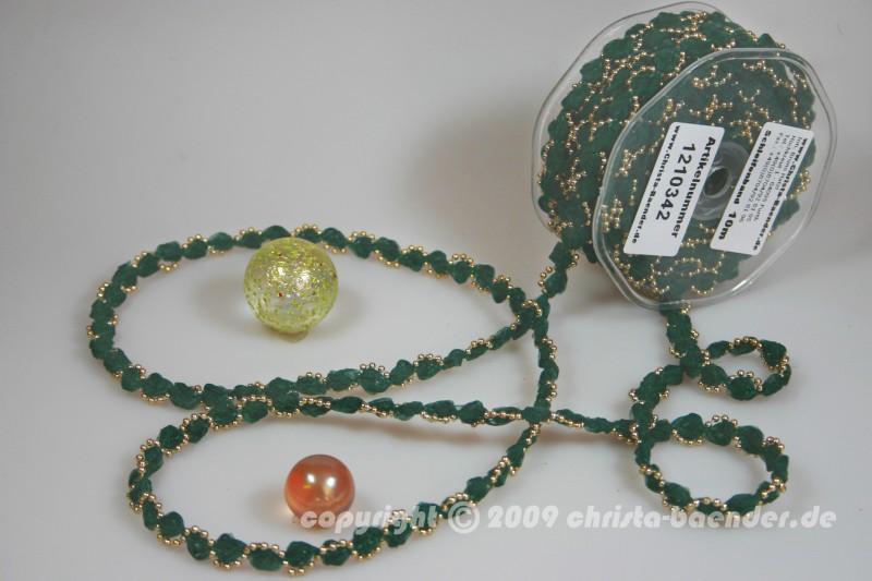 Bändchen Bänderwelle mit Perlenkette Grün ohne Draht 10mm