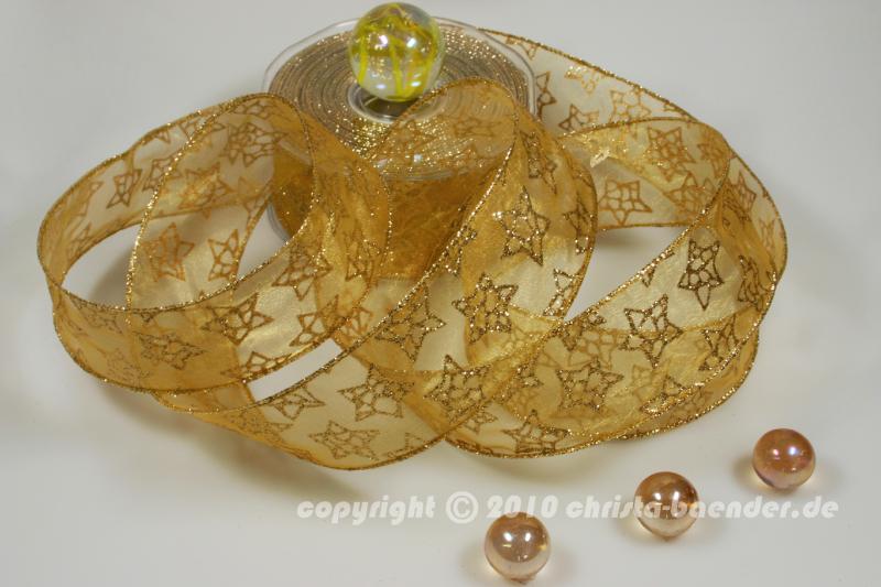 Weihnachtsband Sternenzauber Honig mit Draht 50mm