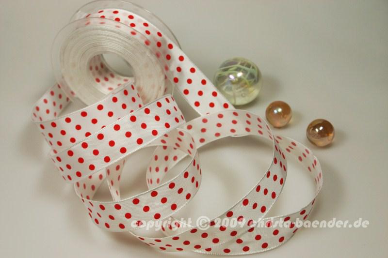 Motivband Punkteband Weiß Rot mit Draht 25mm