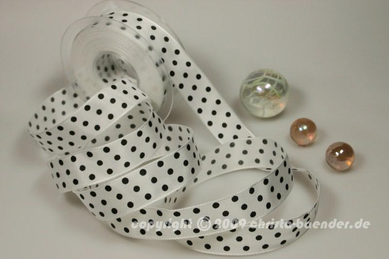 Motivband Punkteband Weiß  Schwarz mit Draht 25mm