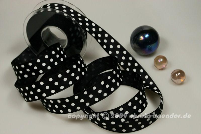 Motivband Punkteband Schwarz  Weiß mit Draht 25mm