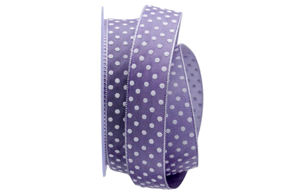 Punkteband flieder / weiß 25mm mit Draht