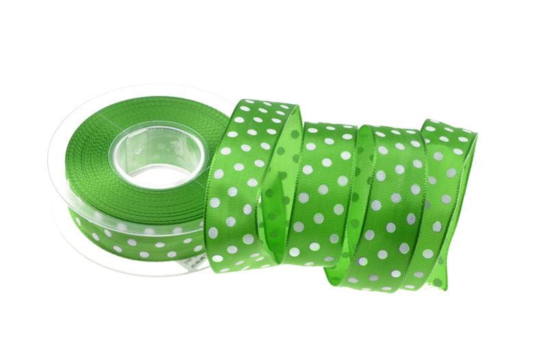 Motivband Punkteband Hellgrün  mit Draht 25mm