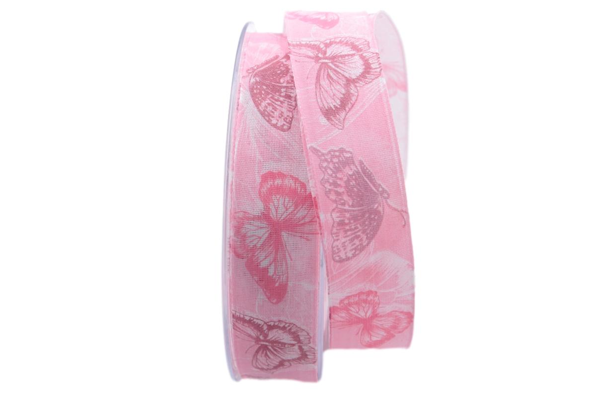 Motivband Farfalla rosa 25mm mit Angelschnur