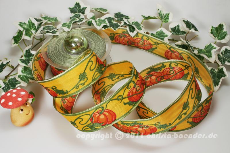 Motivband Kürbis Gelb Orange mit Draht 40mm