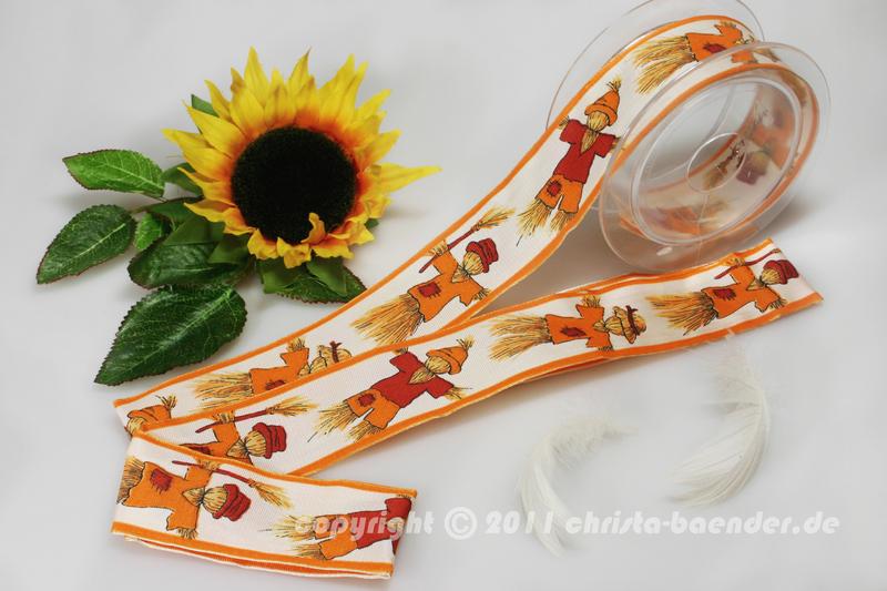 Motivband Vogelscheuche Weiß Orange Rot mit Draht 40mm