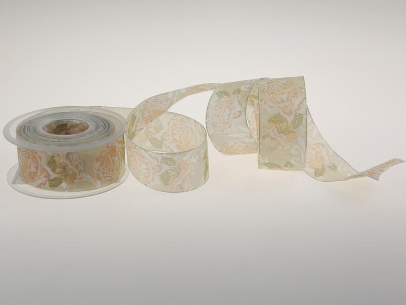 Motivband Rosen creme  40mm mit Draht