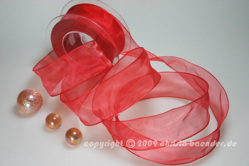 Organzaband Morée Rot mit Draht 40mm