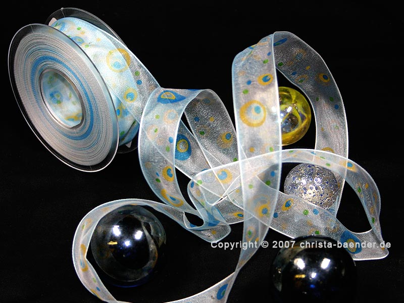 Organzaband Retro Hellblau mit Draht 25mm