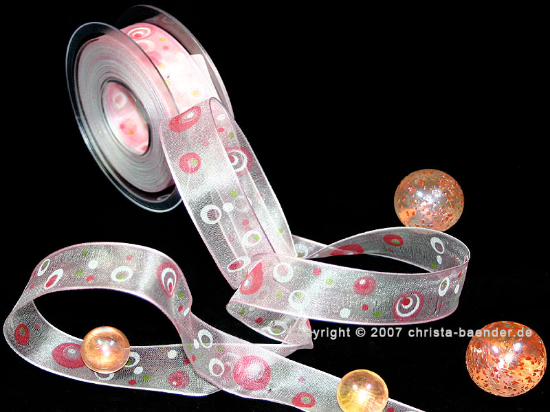Organzaband Retro Rosa mit Draht 25mm