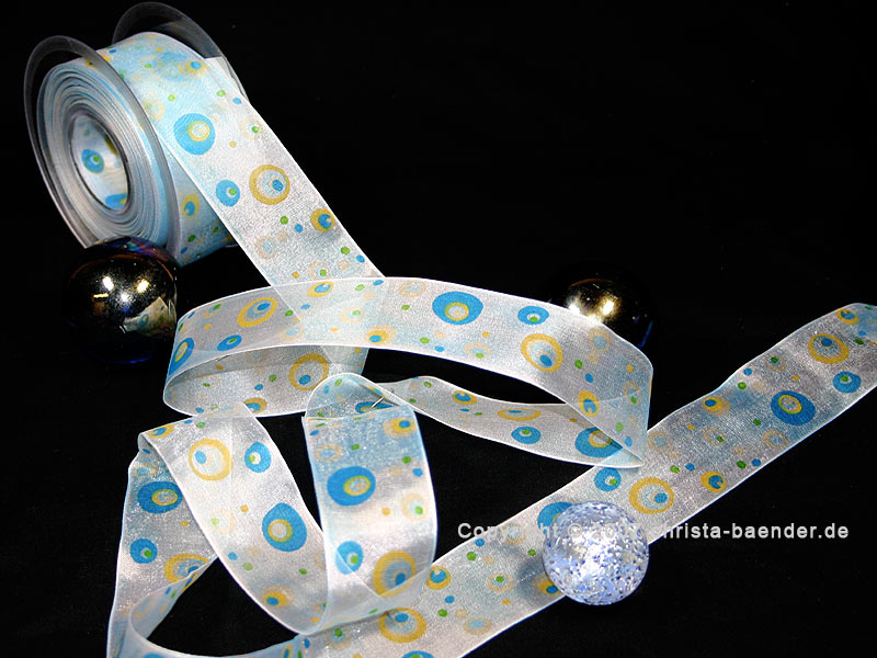 Organzaband Retro Blau mit Draht 40mm