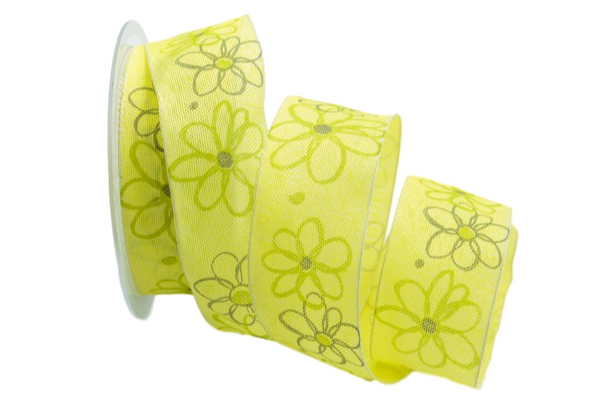 Motivband moderne Blume gelb 40mm mit Draht