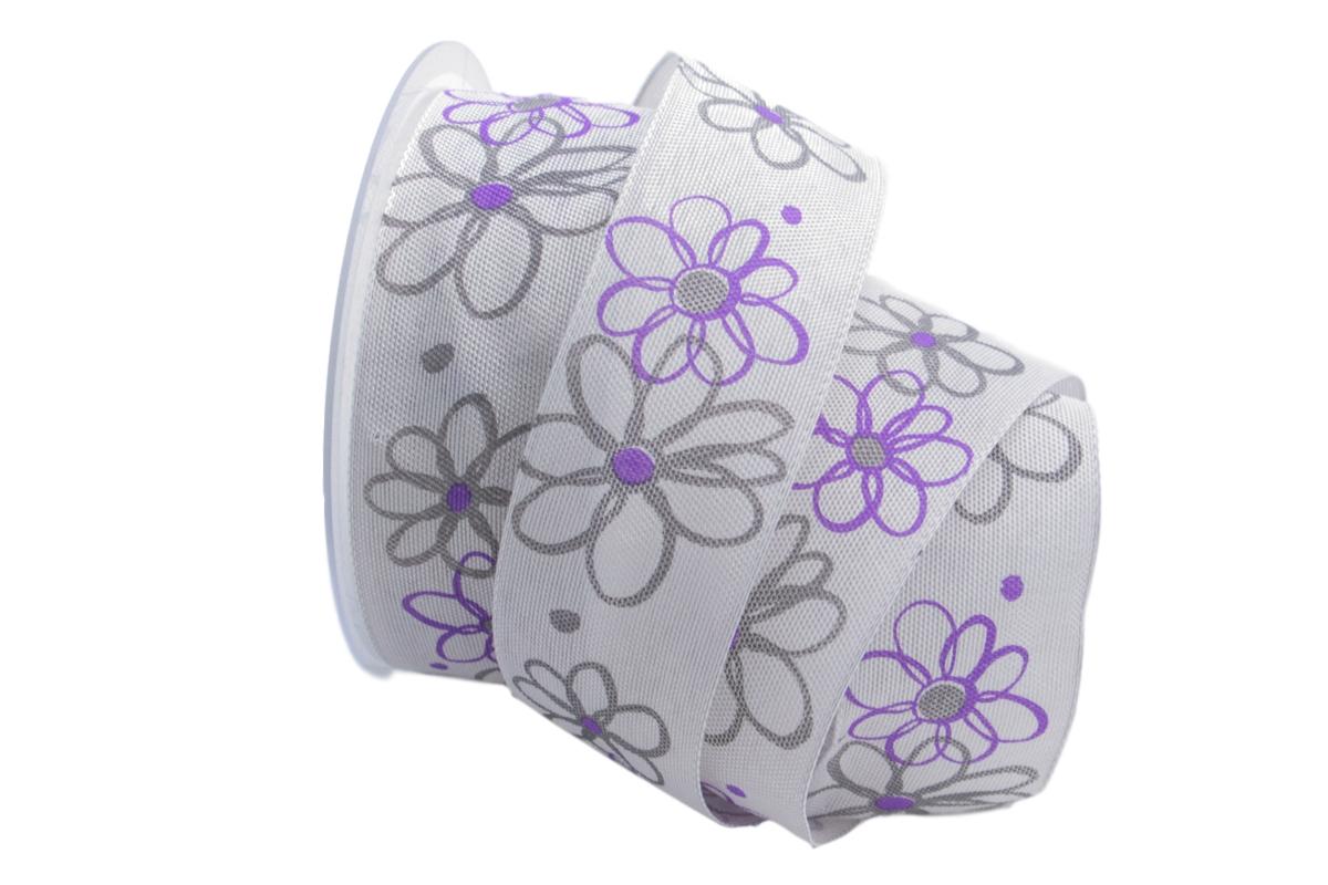 Motivband moderne Blume flieder 40mm mit Draht