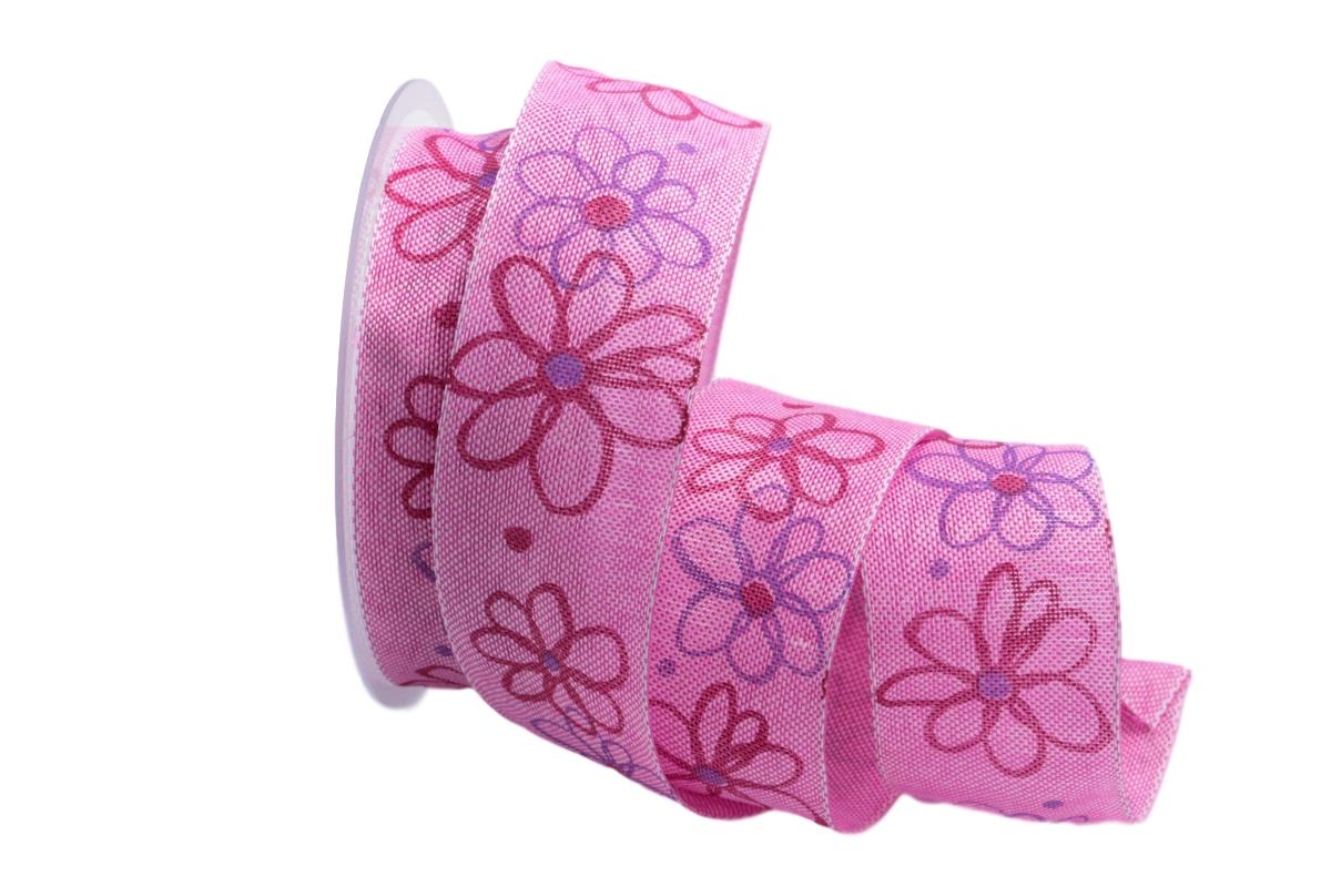Motivband moderne Blume pink 40mm mit Draht