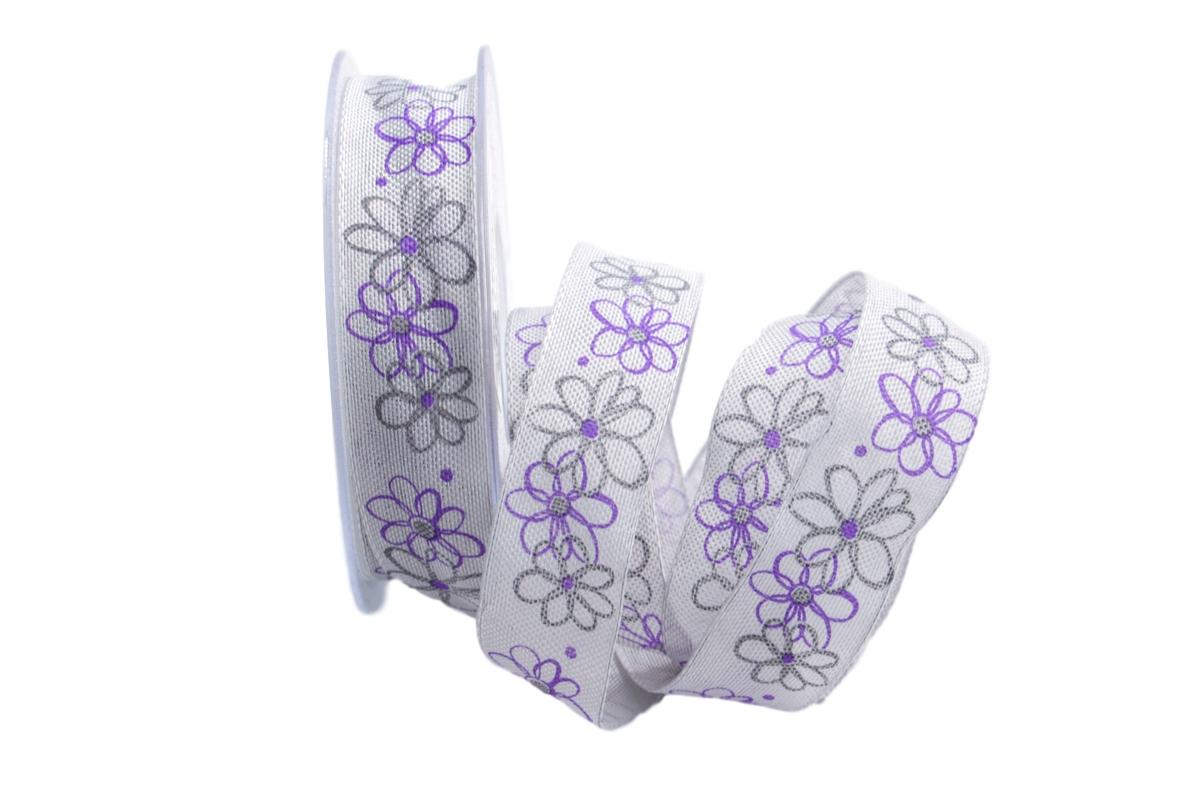 Motivband moderne Blume flieder 25mm mit Draht