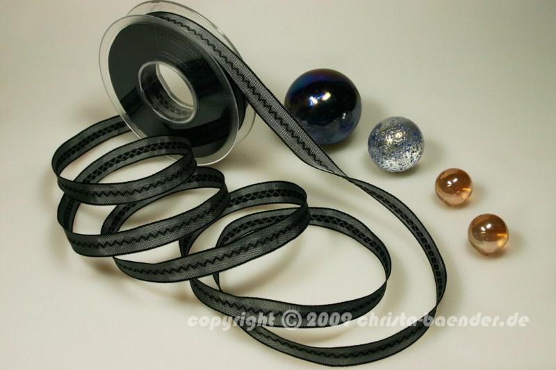 Streifenband Zick-Zack Grau Schwarz mit Draht 15mm