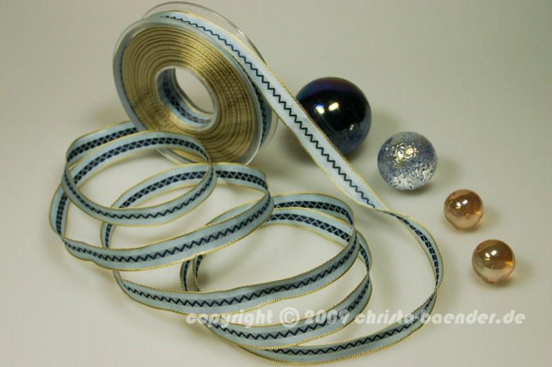 Streifenband Zick-Zack Hellblau Dunkelblau mit Draht 15mm
