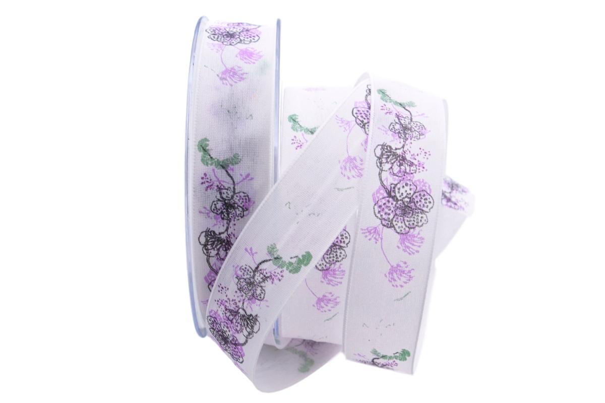 Blumenband Mainau flieder 25mm mit Angelschnur