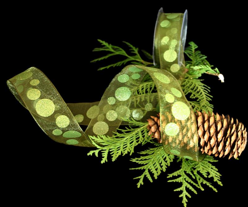 Organzaband Bubbles Olivegrün mit Draht 40mm