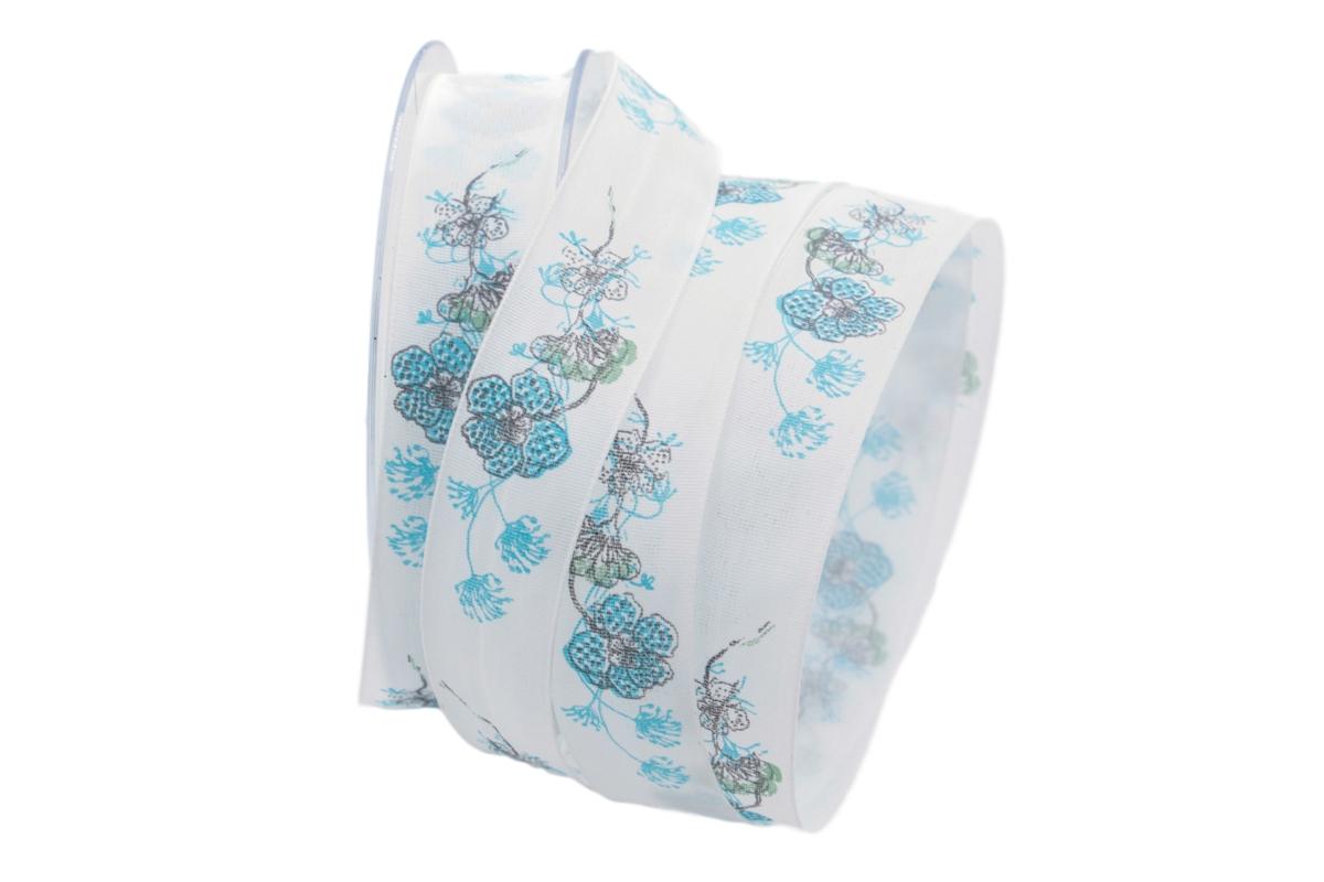 Blumenband Mainau türkis 25mm mit Angelschnur