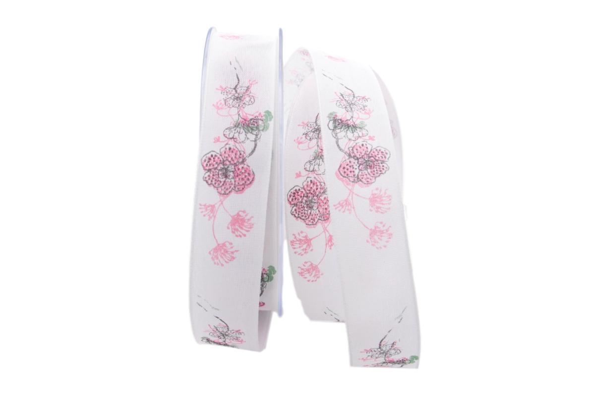 Blumenband Mainau rosa 25mm mit Angelschnur