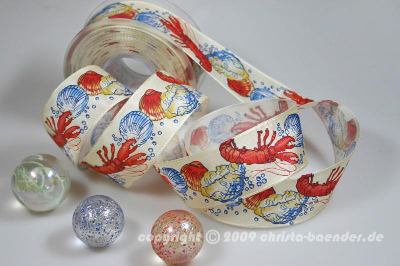 Motivband Meeresfrüchte Creme mit Draht 40mm